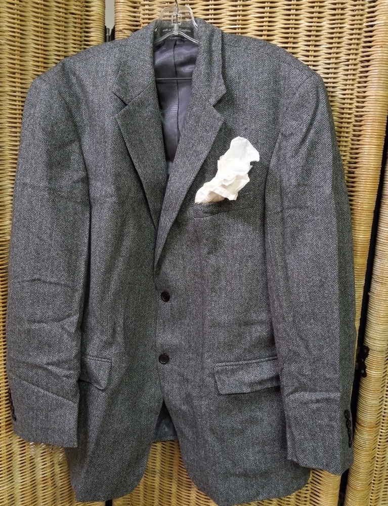 Ruffini GIANFRANCO Camel Hair Blazer Jacket, Sports Coat Gray Herringbone Sz 44R